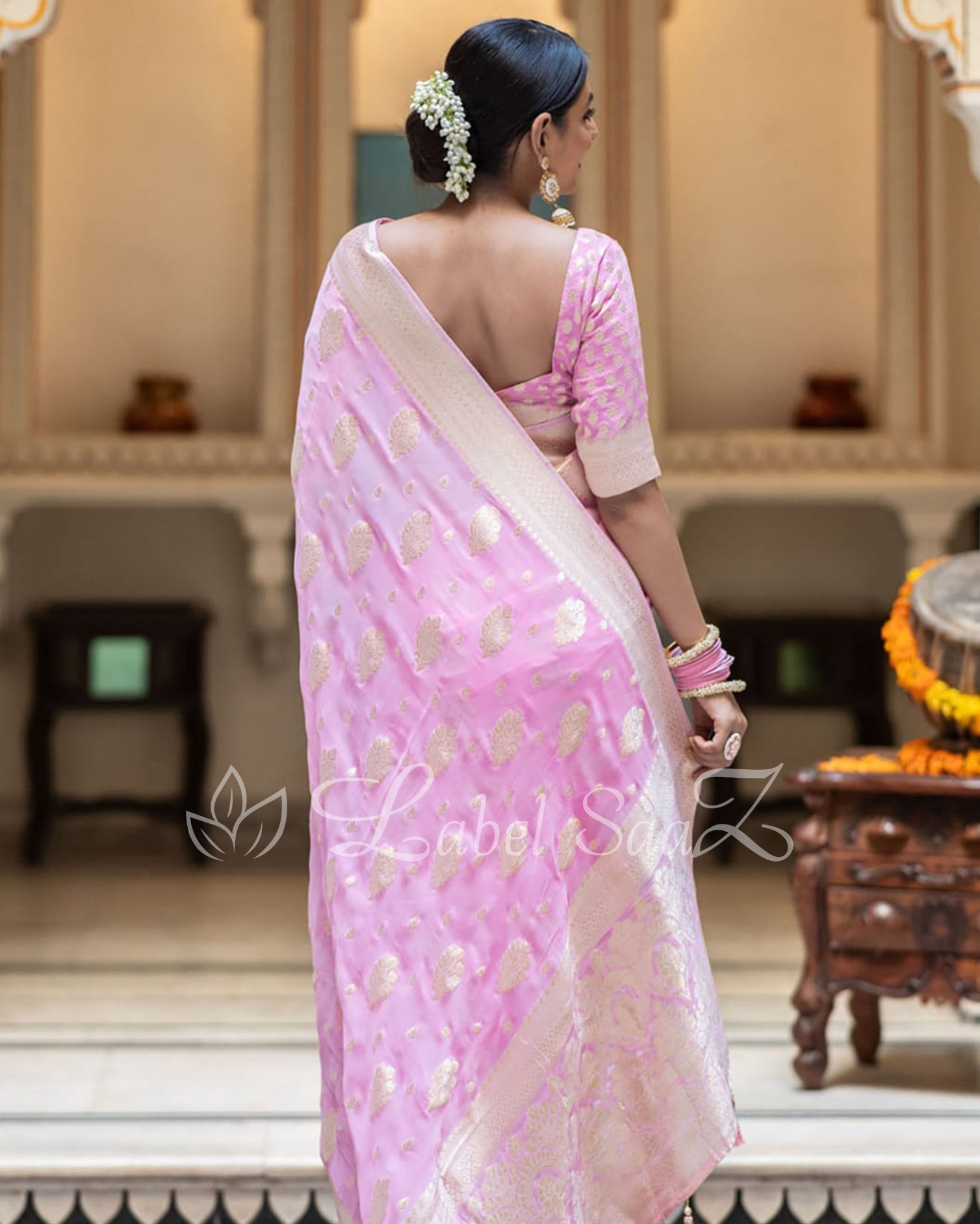 Light Pink Handwoven Georgette Banarasi Saree