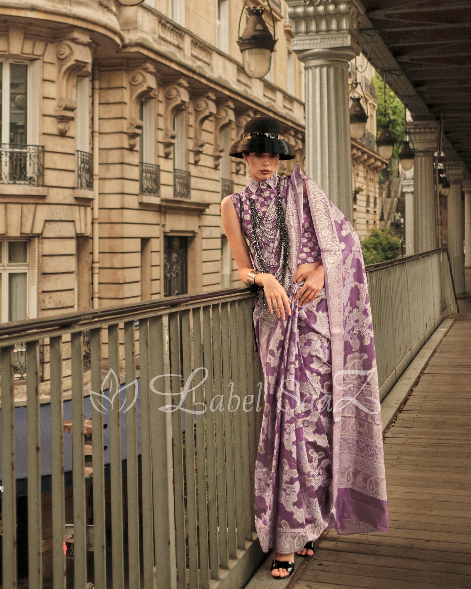 Elora Purple Handwoven Pure Organza Silk Chikankaro Saree