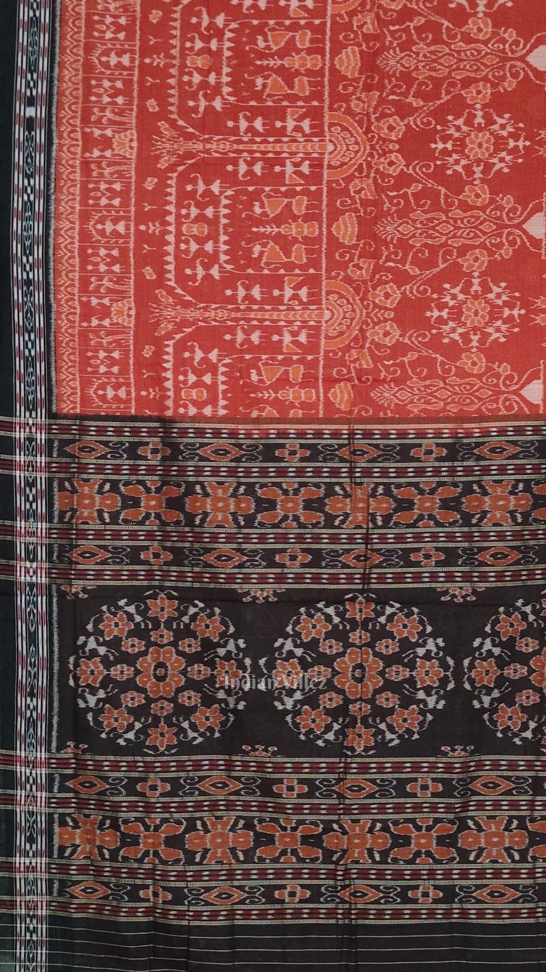 Light Brown Black Tribal Theme Odisha Ikat Sambalpuri Cotton Saree