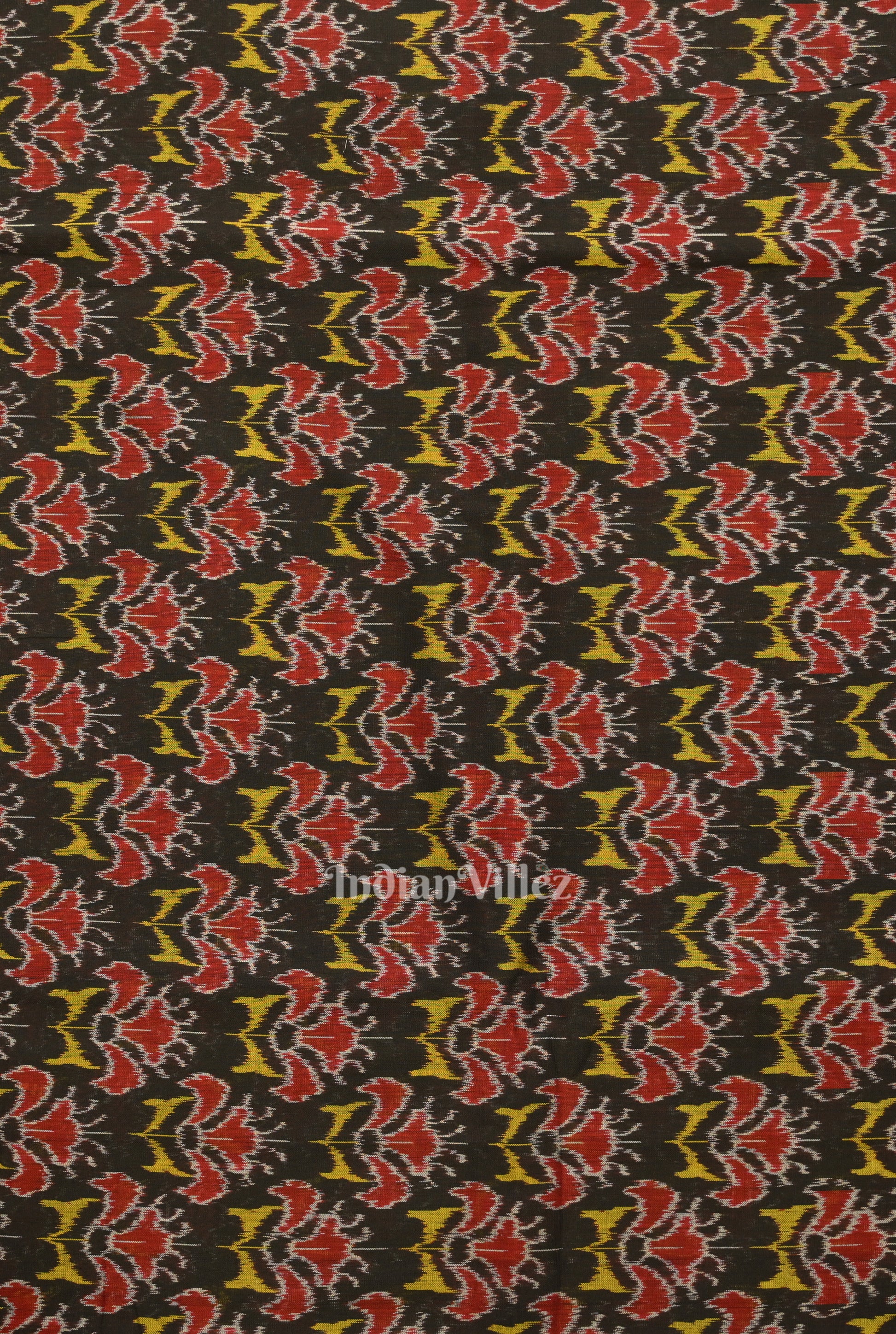 Black Floral Motif Sambalpuri Ikat Cotton Fabric