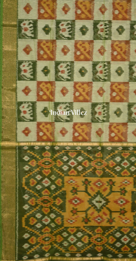 Pista Green Pochampally Ikat Silk Cotton (Sico) Saree 