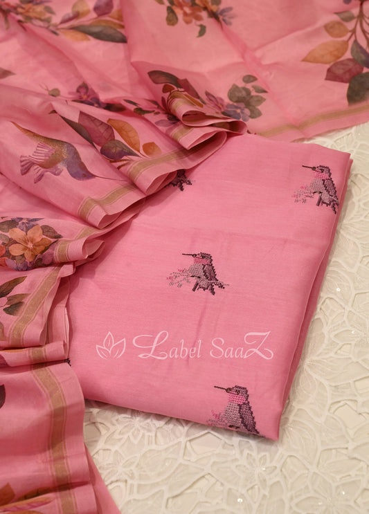 Pink Thread Work Unstitched Salwar Suit