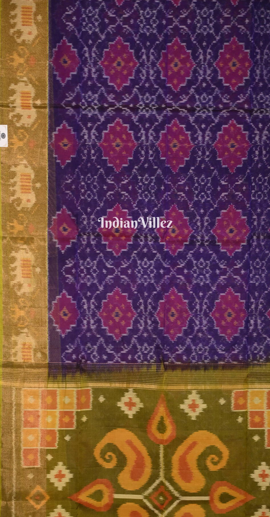Blue Mehendi Green Pochampally Ikat Silk Cotton (Sico) Saree