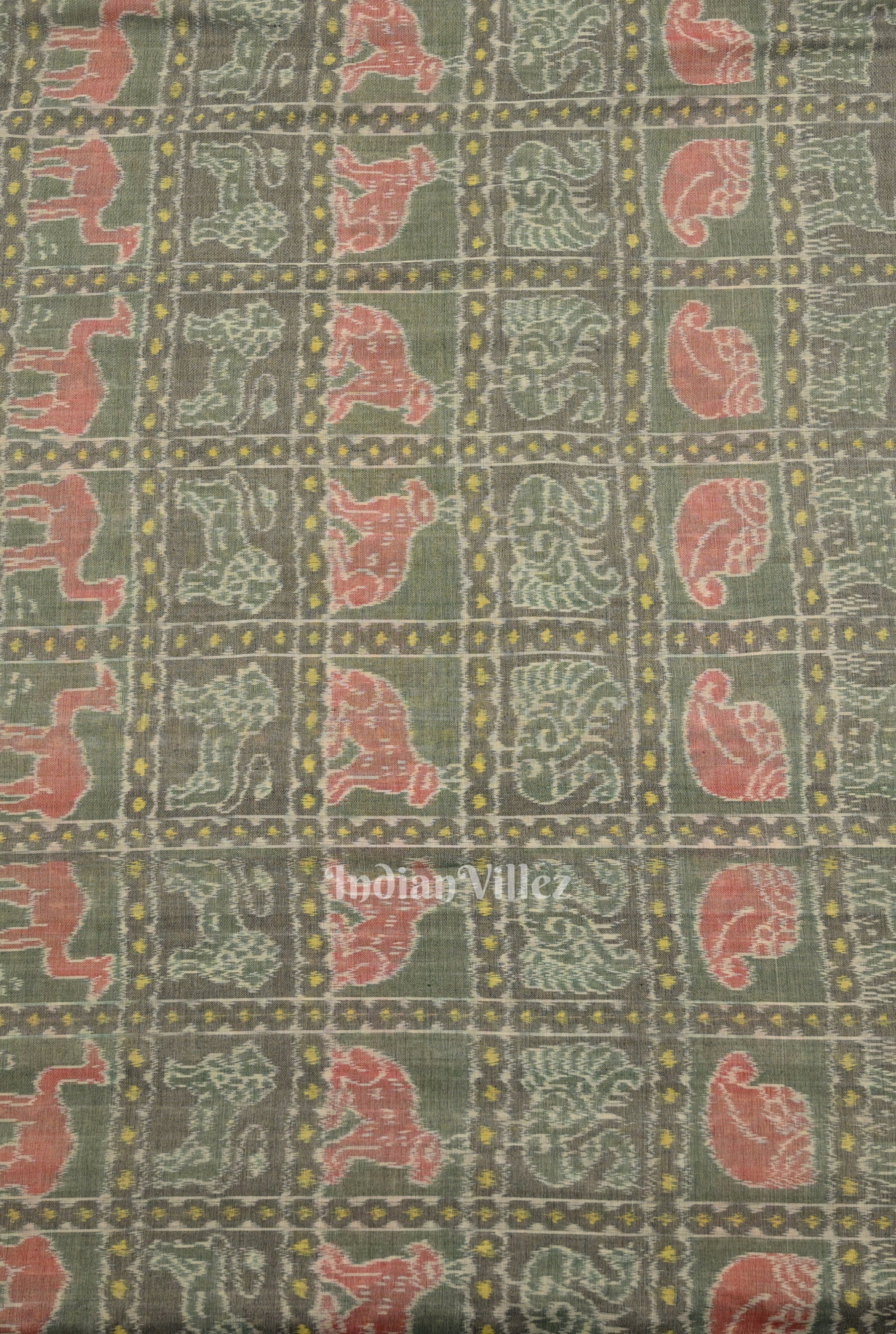 Cement Gray Nabakothi Sambalpuri Ikat Cotton Fabric
