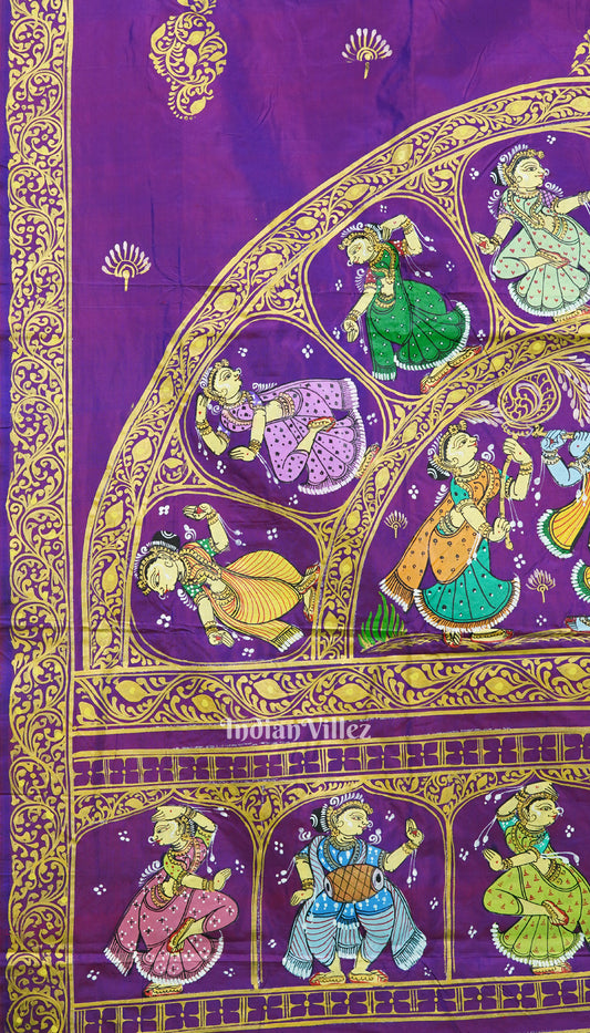 Violet Dual Tone Krishna Rasa Leela Pattachitra Saree