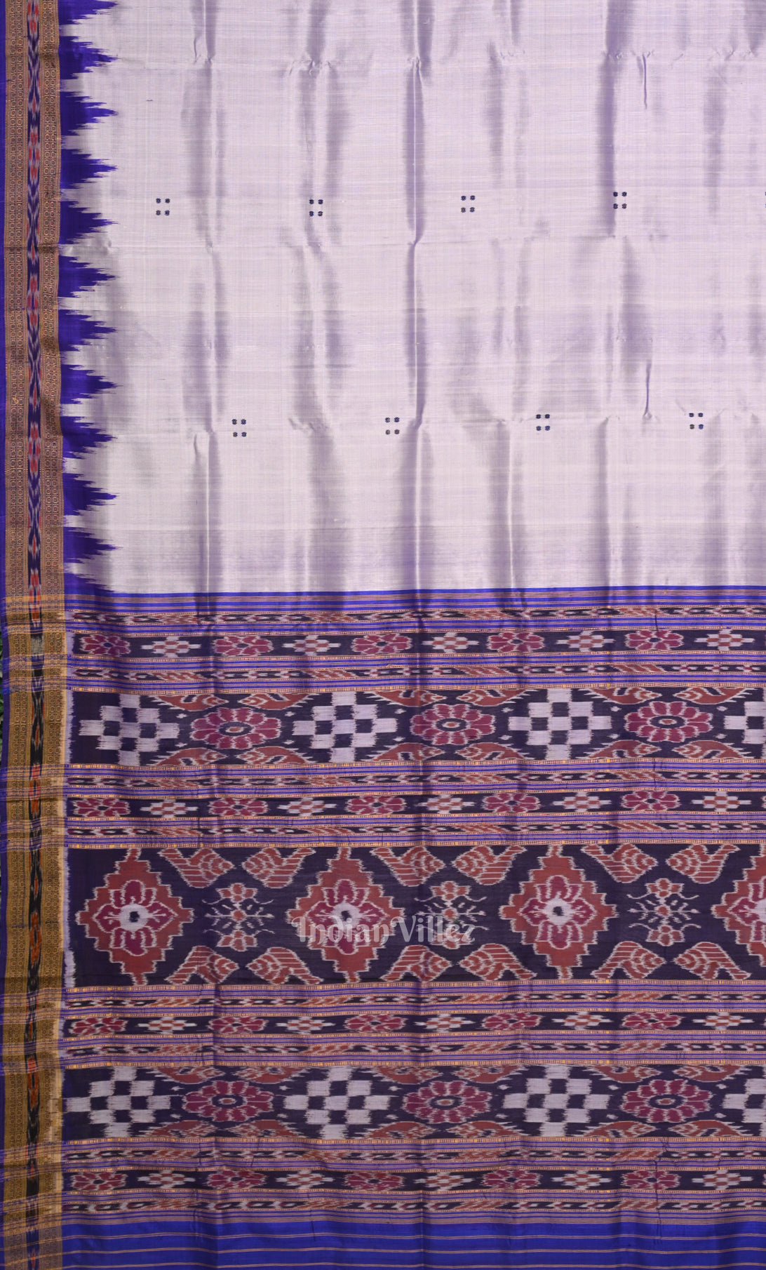 White Indigo Blue Buti Design Odisha Ikat Khandua Silk Saree