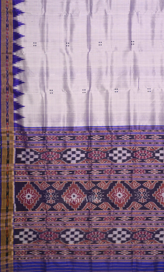 White Indigo Blue Buti Design Odisha Ikat Khandua Silk Saree