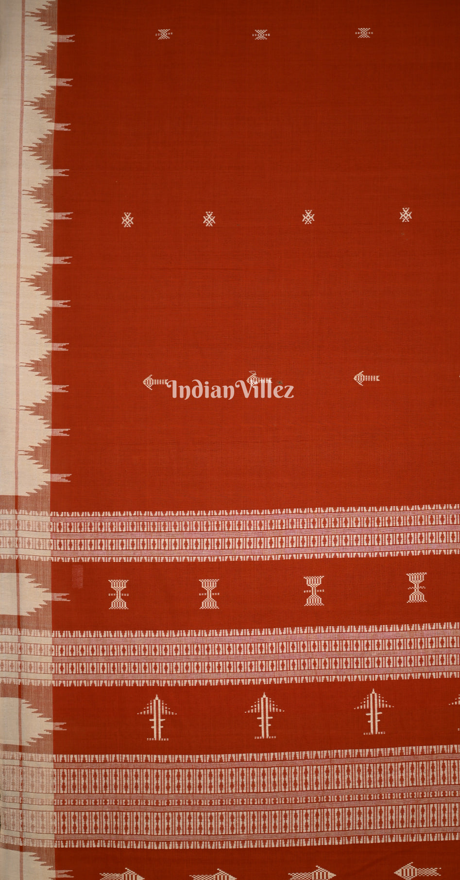 Red White Temple Border Odisha Handloom Natural Dye Kotpad Cotton Saree 