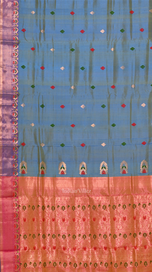 Sky Blue Handwoven Baluchari Silk Saree