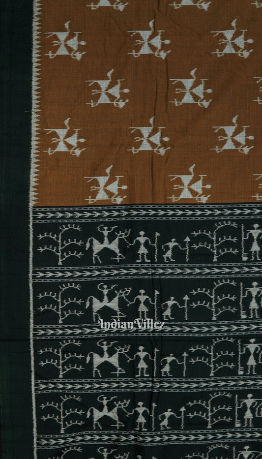Brown Tribal Theme Odisha Ikat Sambalpuri Pure Cotton Saree