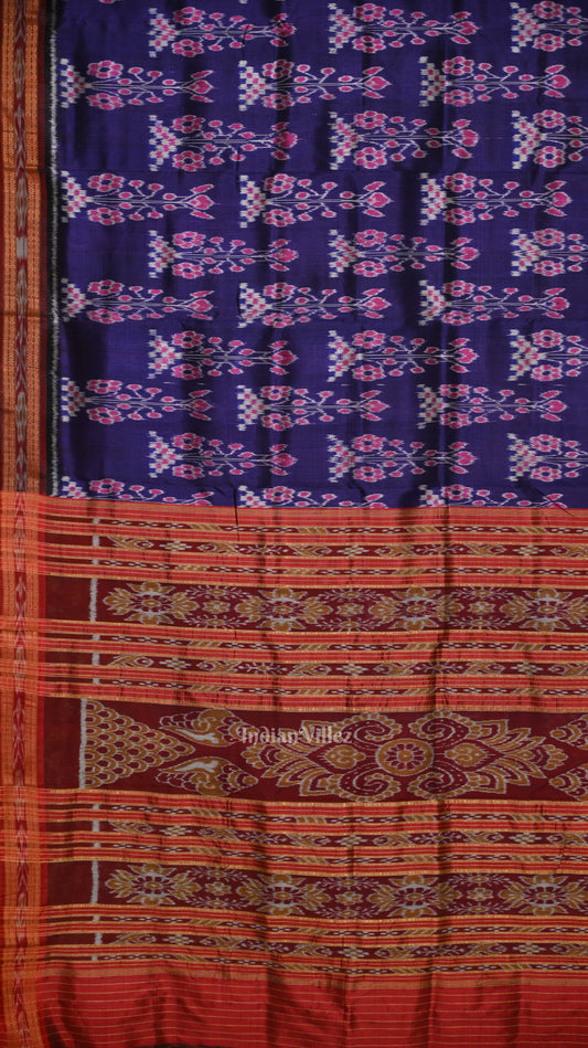Blue Red Odisha Ikat Khandua Silk Saree