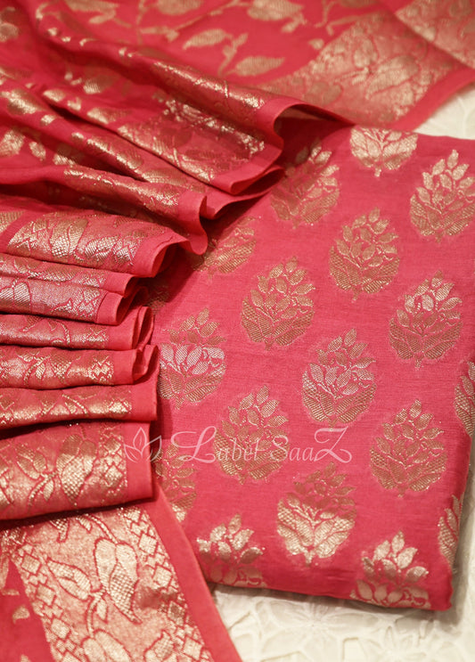 Baby Pink Banarasi Chanderi Silk Unstitched Salwar Suit