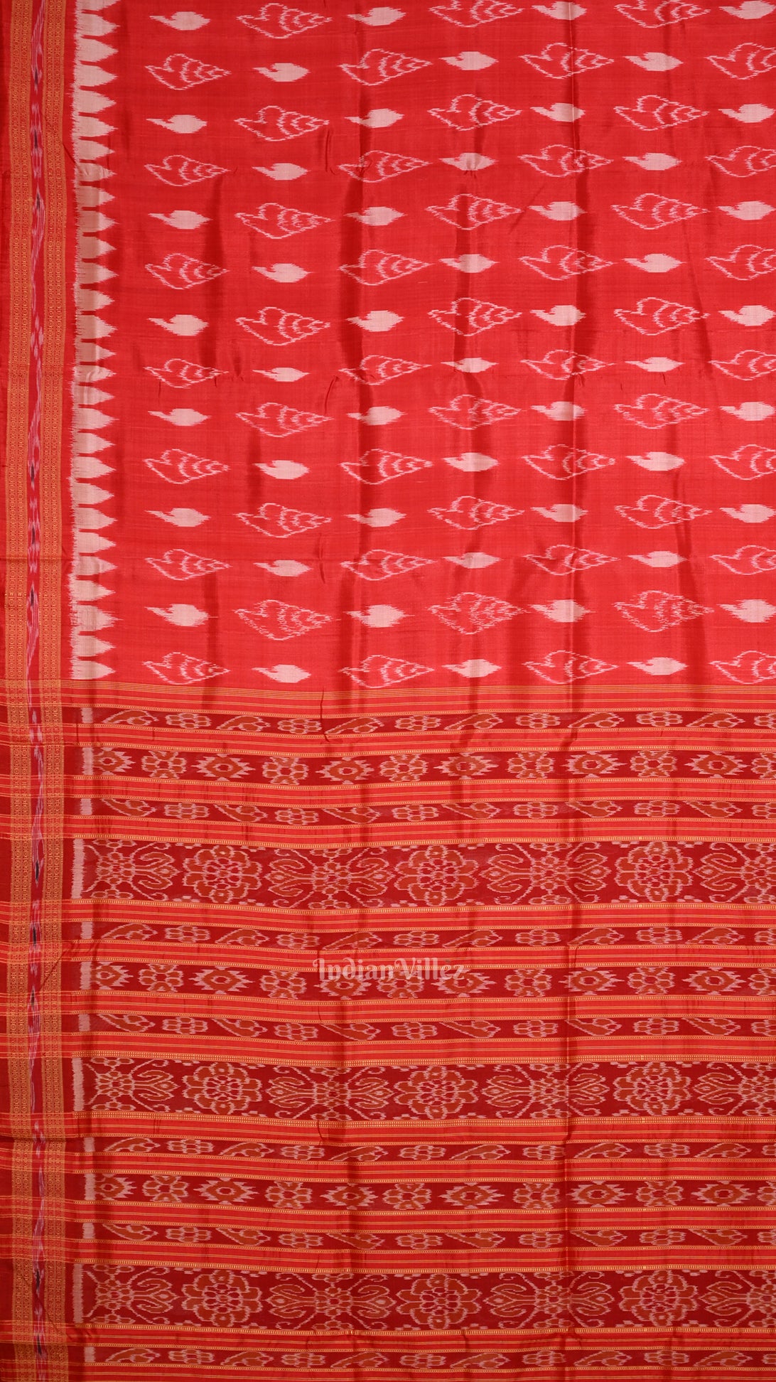 Red Sankha Motif Odisha Ikat Khandua Silk Saree 