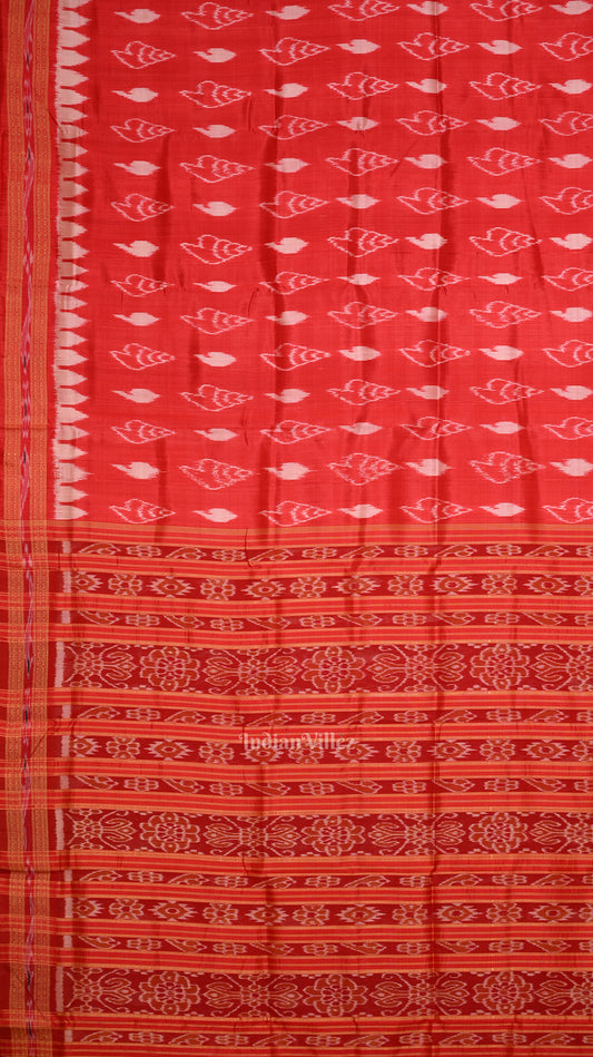 Red Sankha Motif Odisha Ikat Khandua Silk Saree 