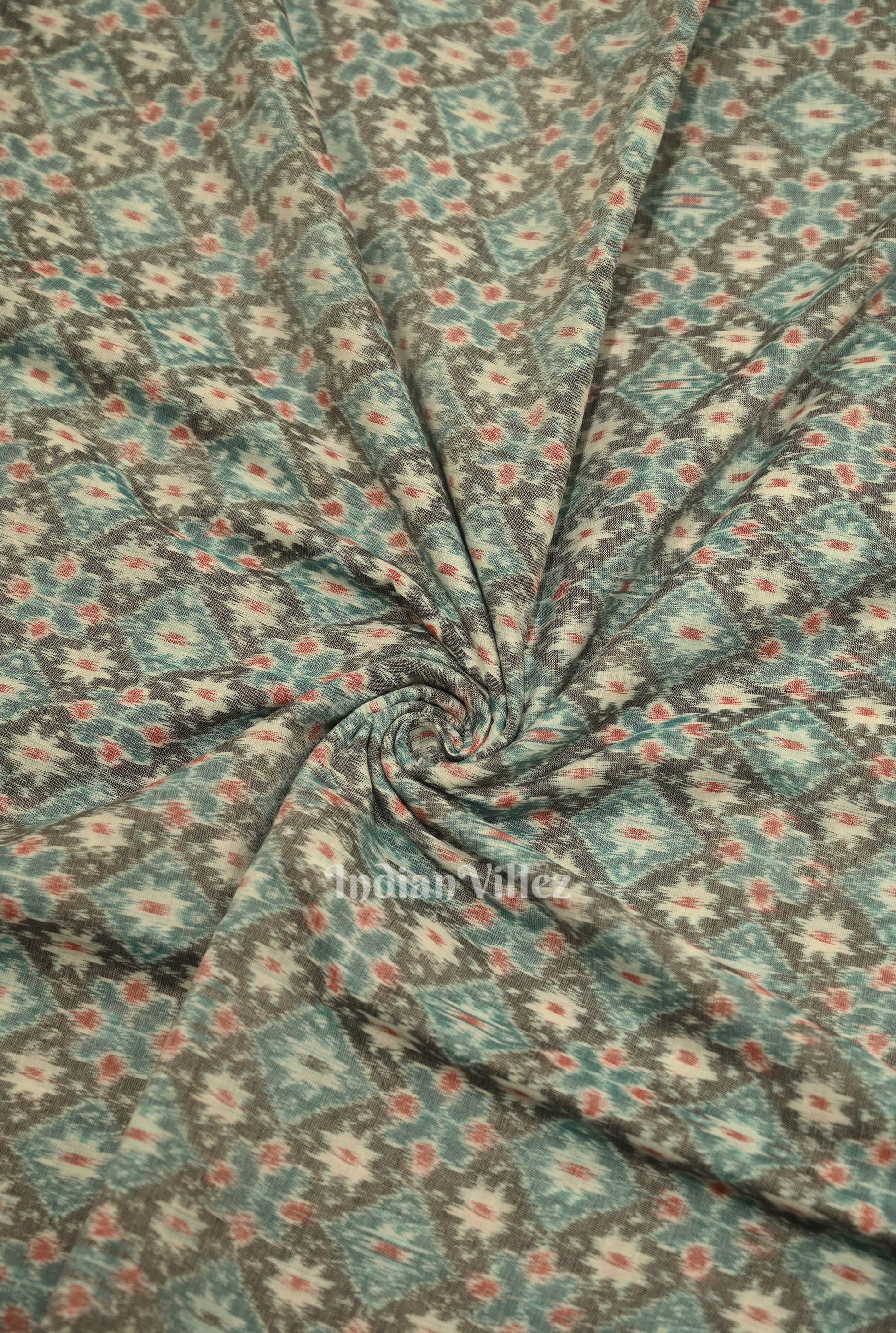 Cement Gray Floral Theme  Sambalpuri Odisha Ikat Cotton Fabric 