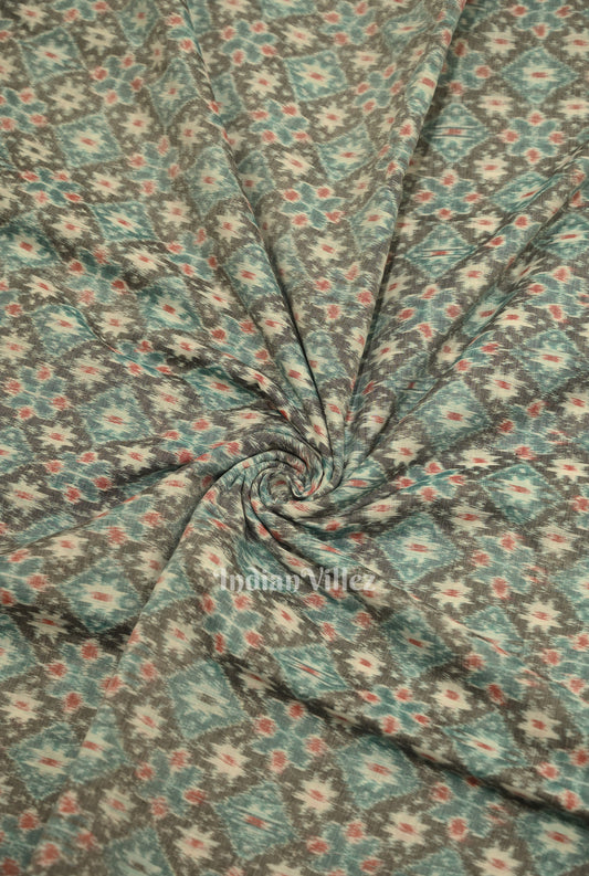 Cement Gray Floral Theme  Sambalpuri Odisha Ikat Cotton Fabric 