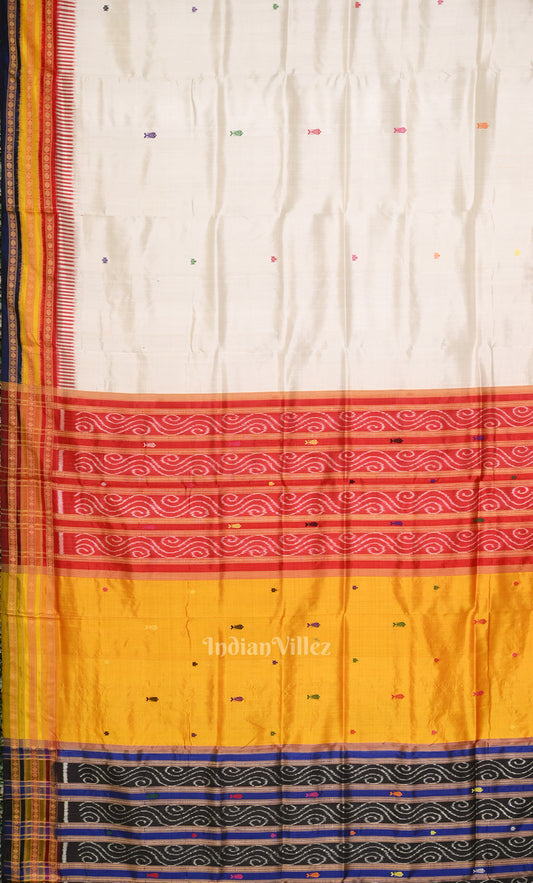 white with Multicolour Kathiphera Khandua Silk Saree