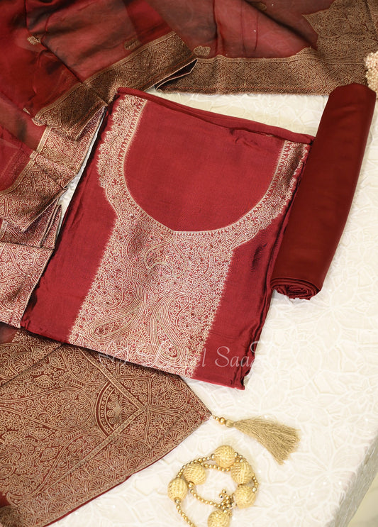 Maroon Buti Design Unstitched Salwar Suit 