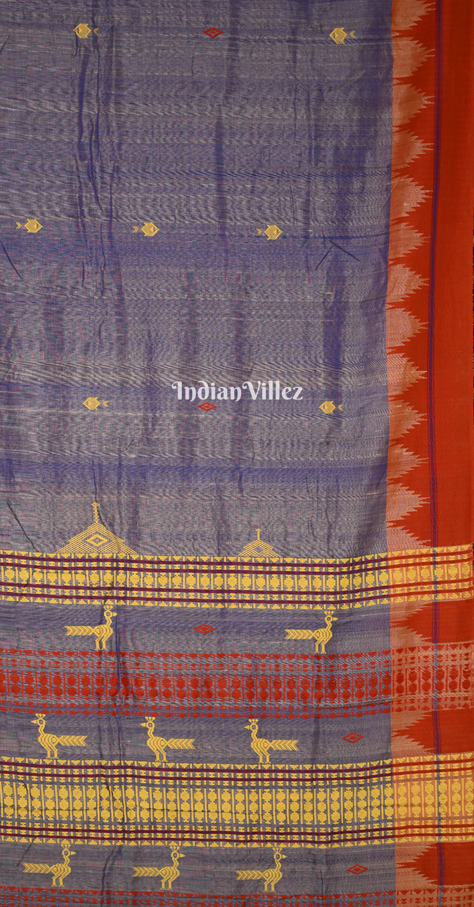 Sea Blue Red Odisha Handloom Natural Dye Kotpad Tussar Saree