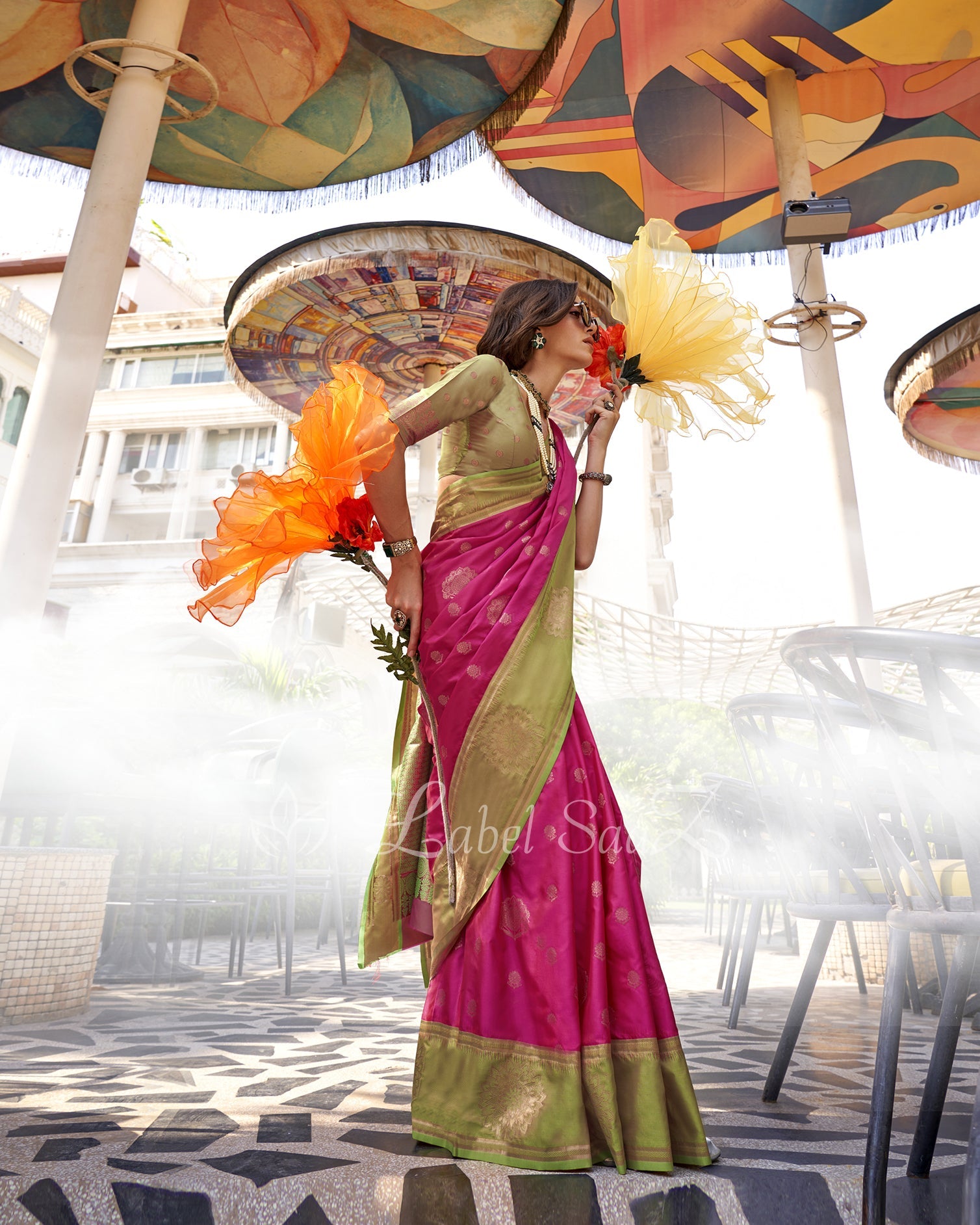 Rani Pink Dual Tone Contrast Handloom Weaving Silk Saree