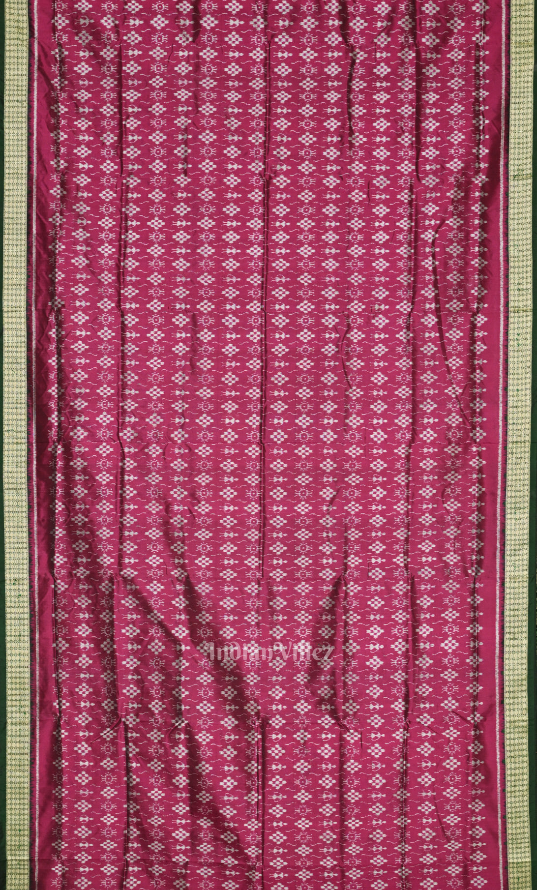 Magenta Pink Green Tribal Theme Odisha Ikat Sambalpuri Silk Saree