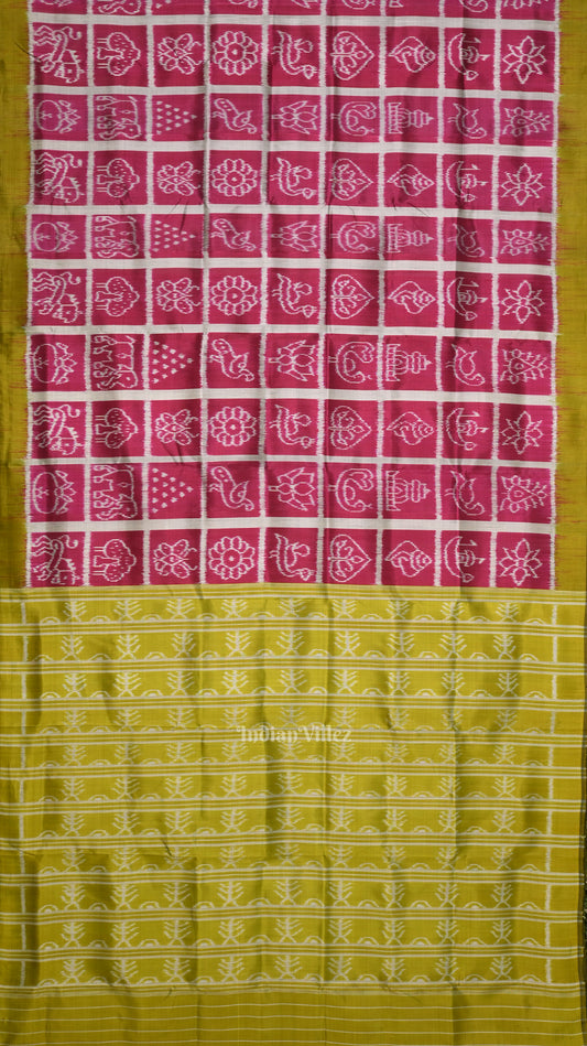 Magenta Pink Green Nabakothi Odisha Ikat Contemporary Silk Saree 
