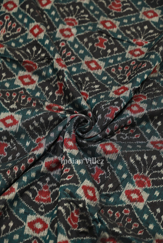 Green Black Tribal Theme Sambalpuri Odisha Ikat Cotton Fabric