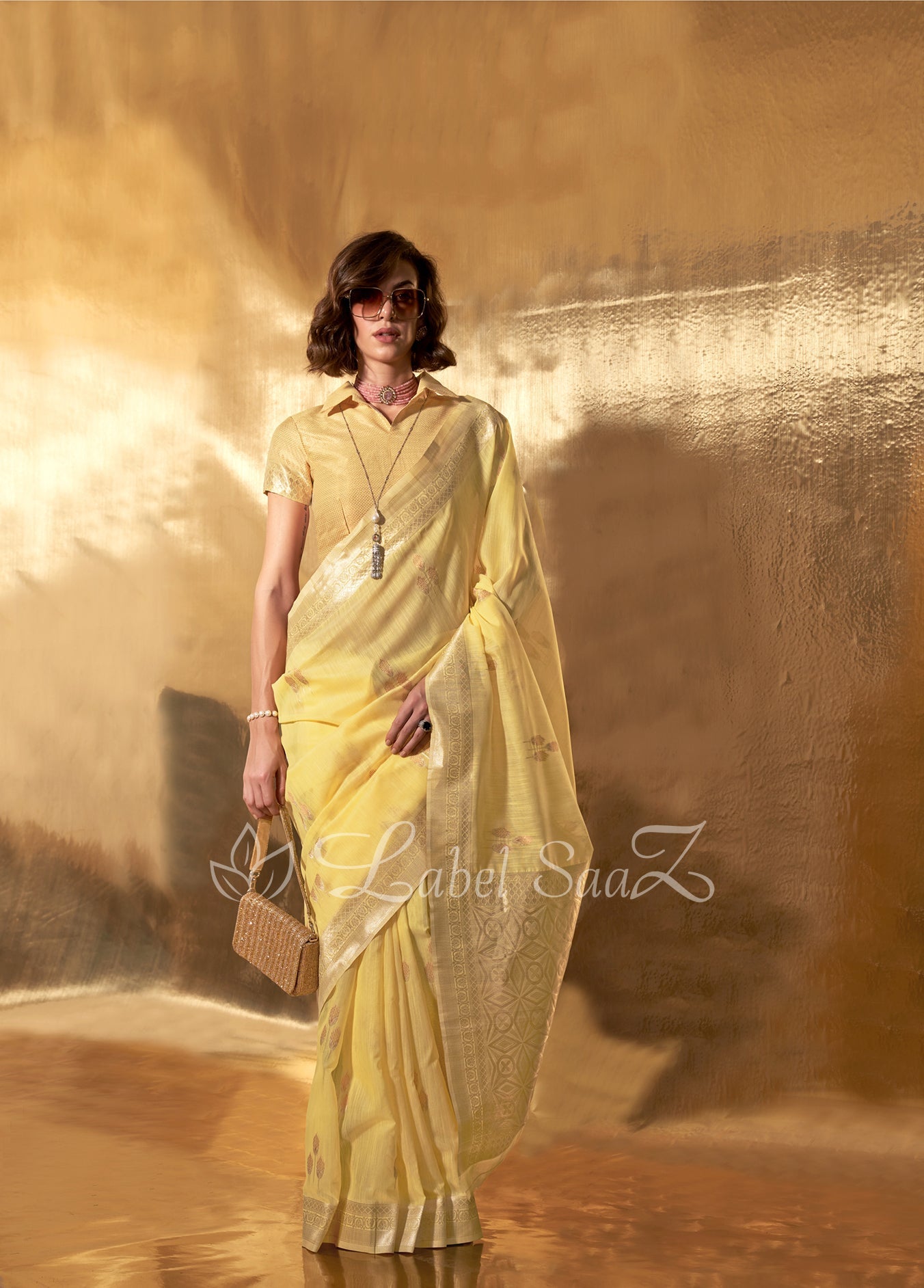 yellow Handwoven Linen Saree 