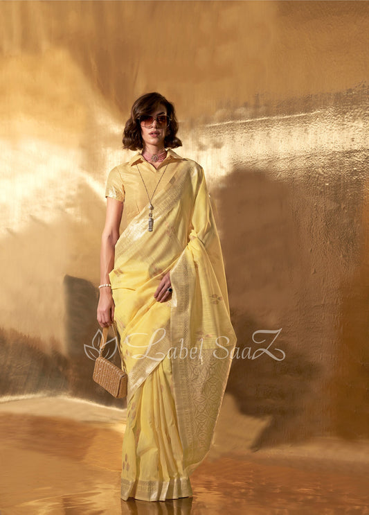 yellow Handwoven Linen Saree 