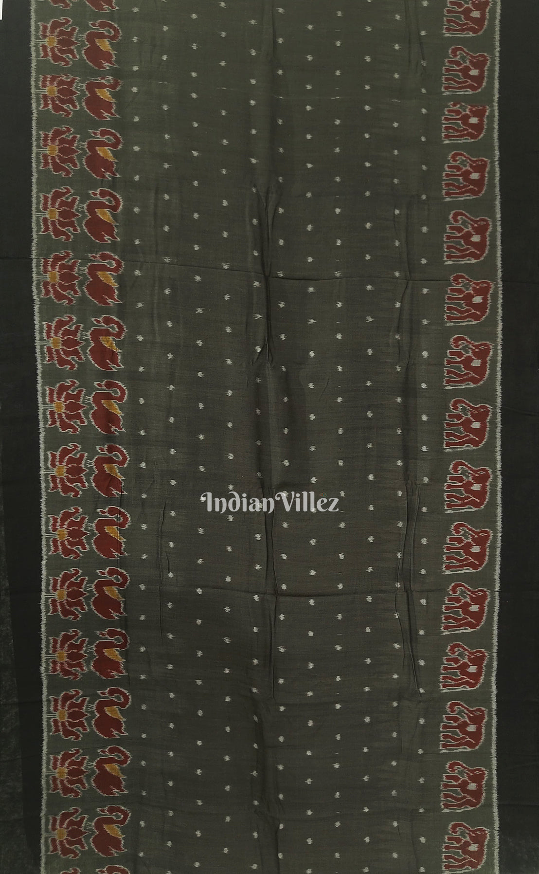 Pickle Green With Elephant Theme Odisha Ikat Sambalpuri Pure Cotton Saree