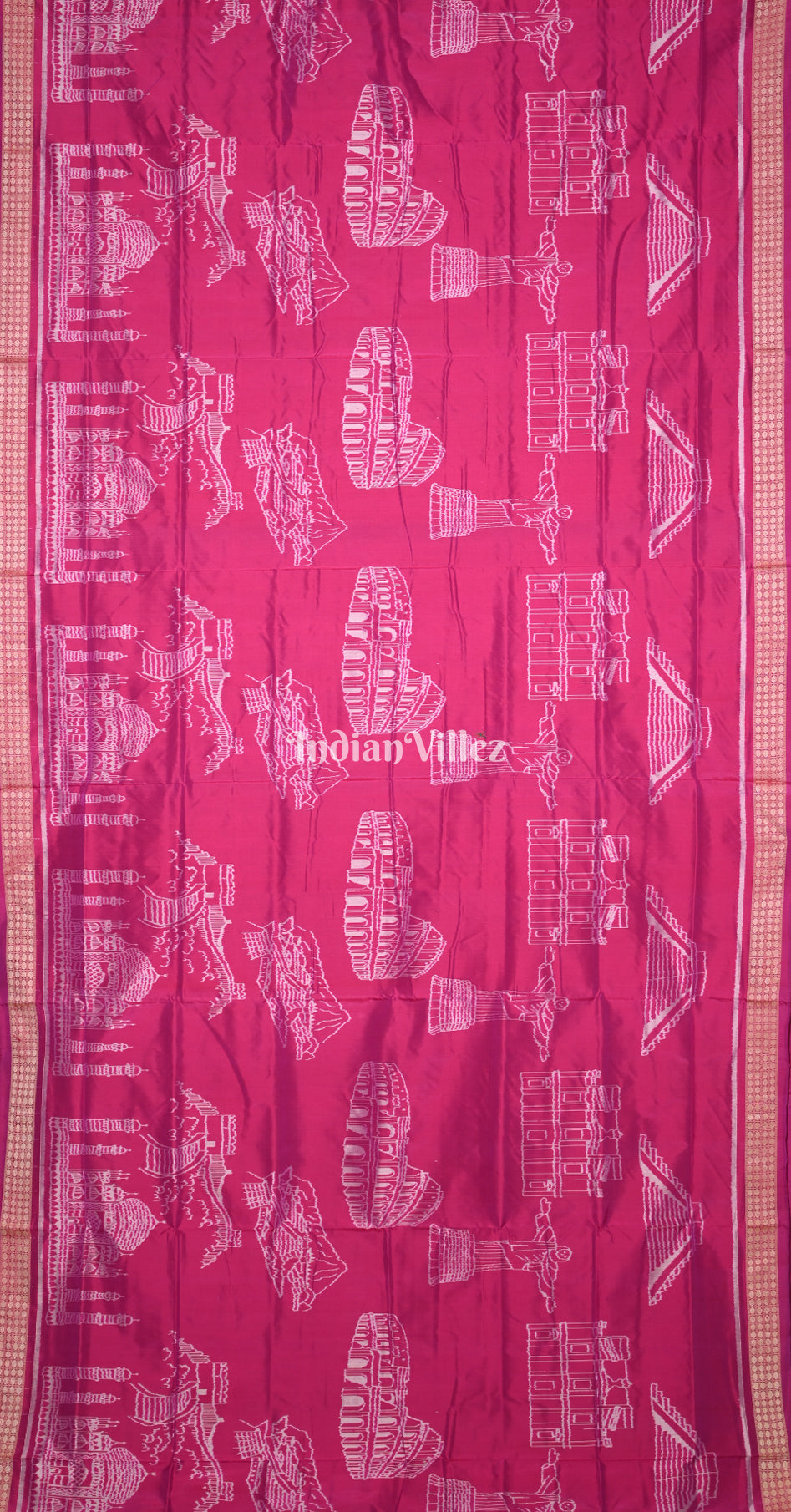 Rani Pink Natural Dyed Odisha Ikat Sambalpuri Silk Saree ( 7 Wonders of the World) 