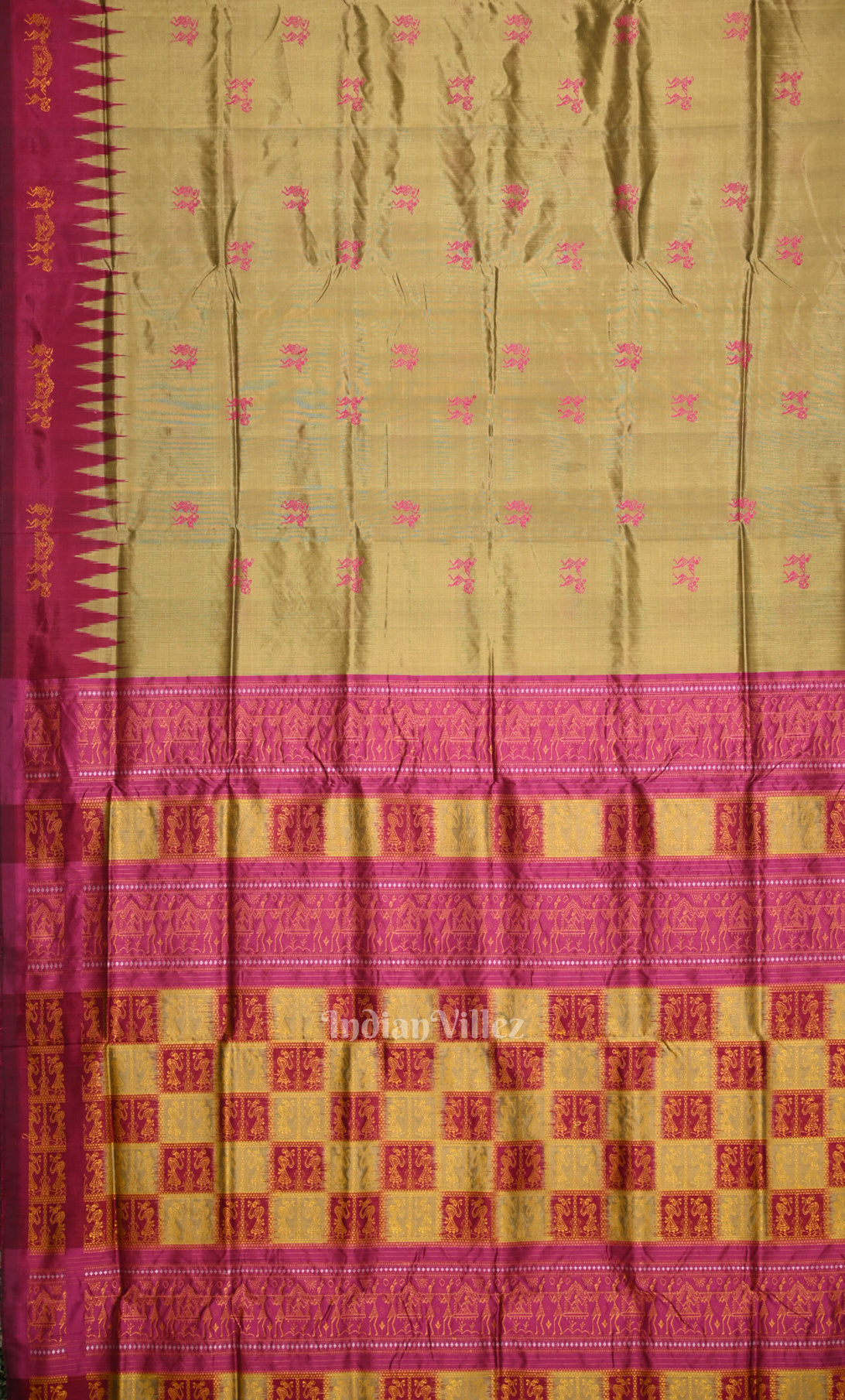 Olive Green Tribal Doli Sawari Odisha Ikat Bomkai Sambalpuri Silk Saree 