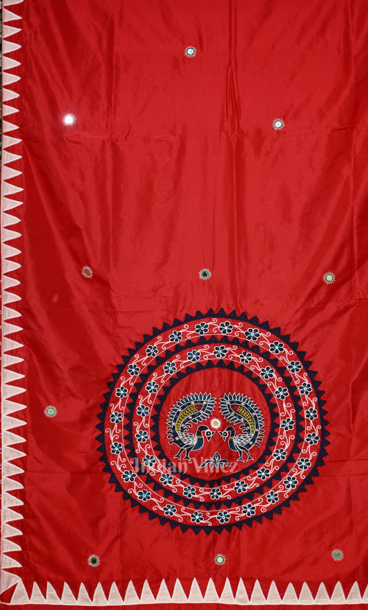 Red Applique  Work Handwoven saree