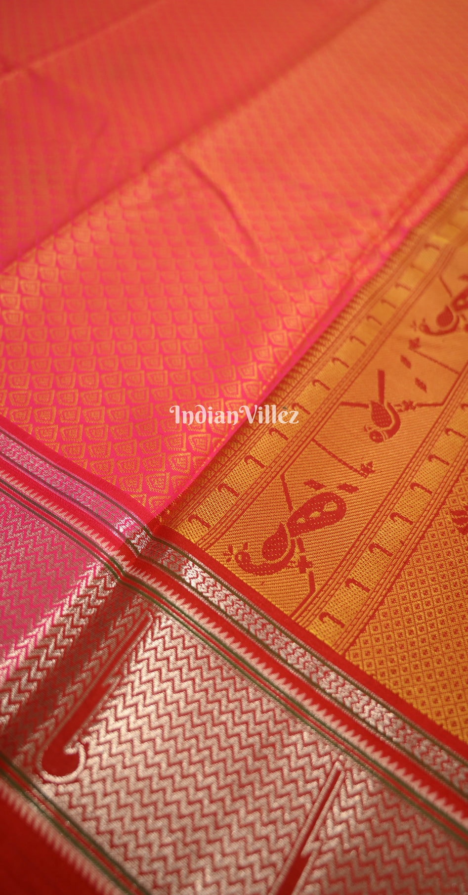 Rani Pink Orange Kanjivaram Silk Saree
