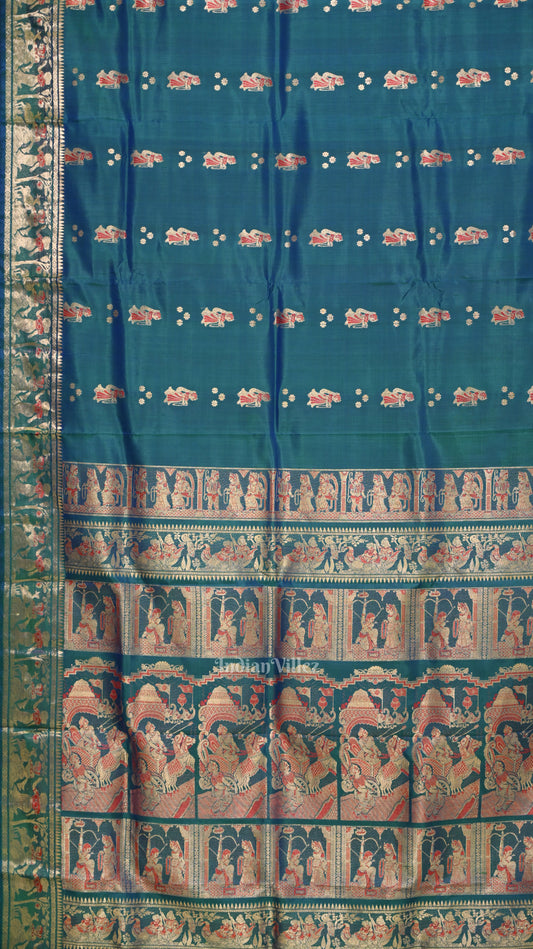 Peacock Blue Handwoven Baluchari Silk Saree 