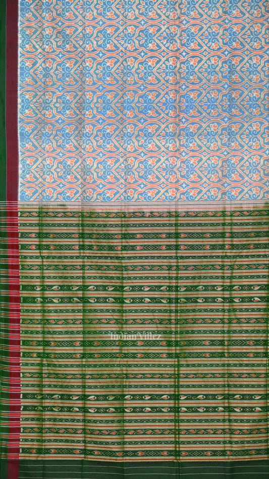 Exclusive Ocean Blue Floral Theme Sambalpuri Silk Saree 