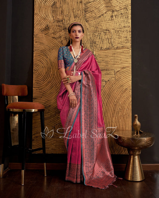 Pink Chaap Handloom Weaving Silk Saree
