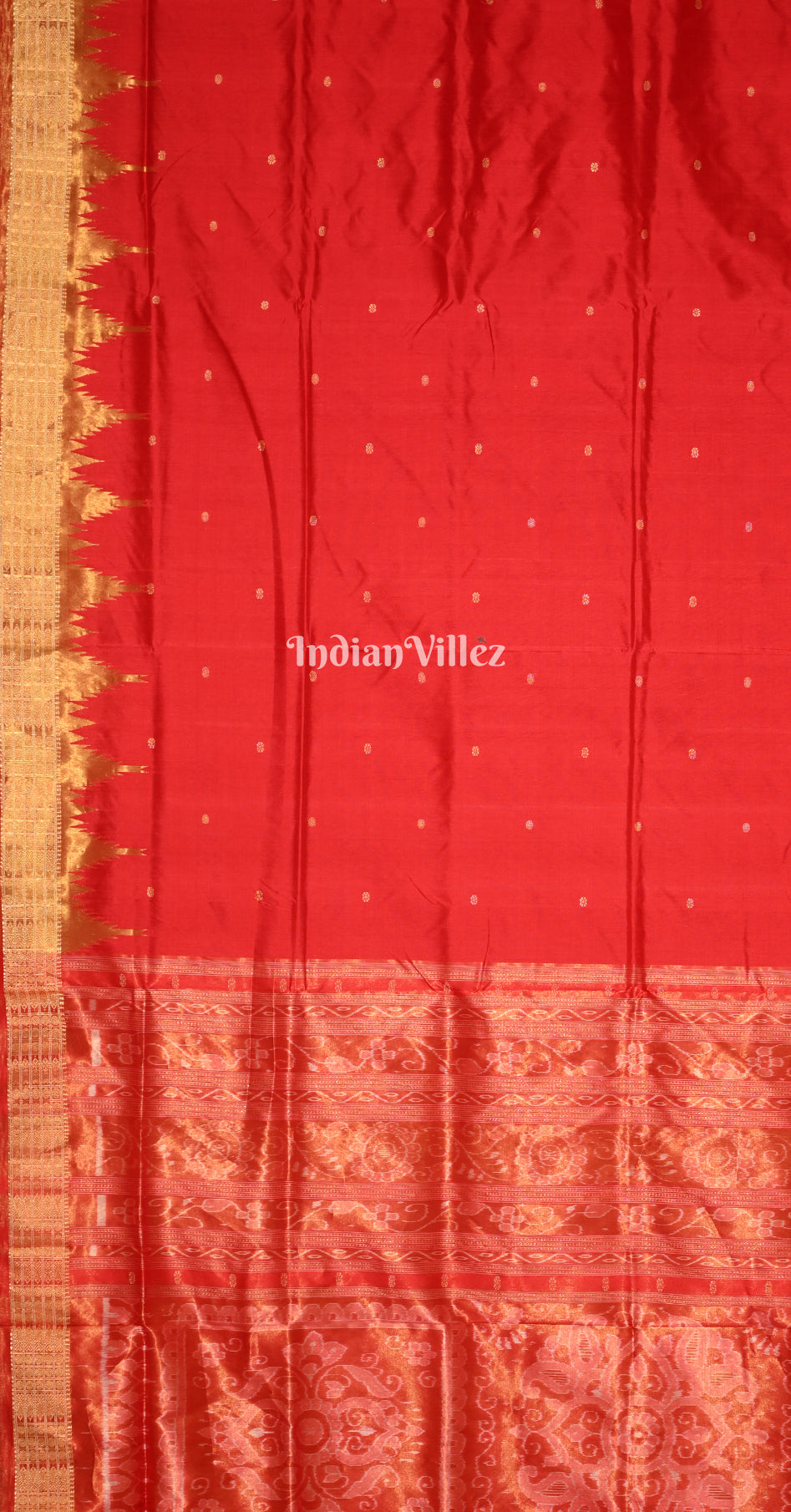 Red Golden Body Buti Phoda Kumbha Half Tissue Sambalpuri Silk Saree