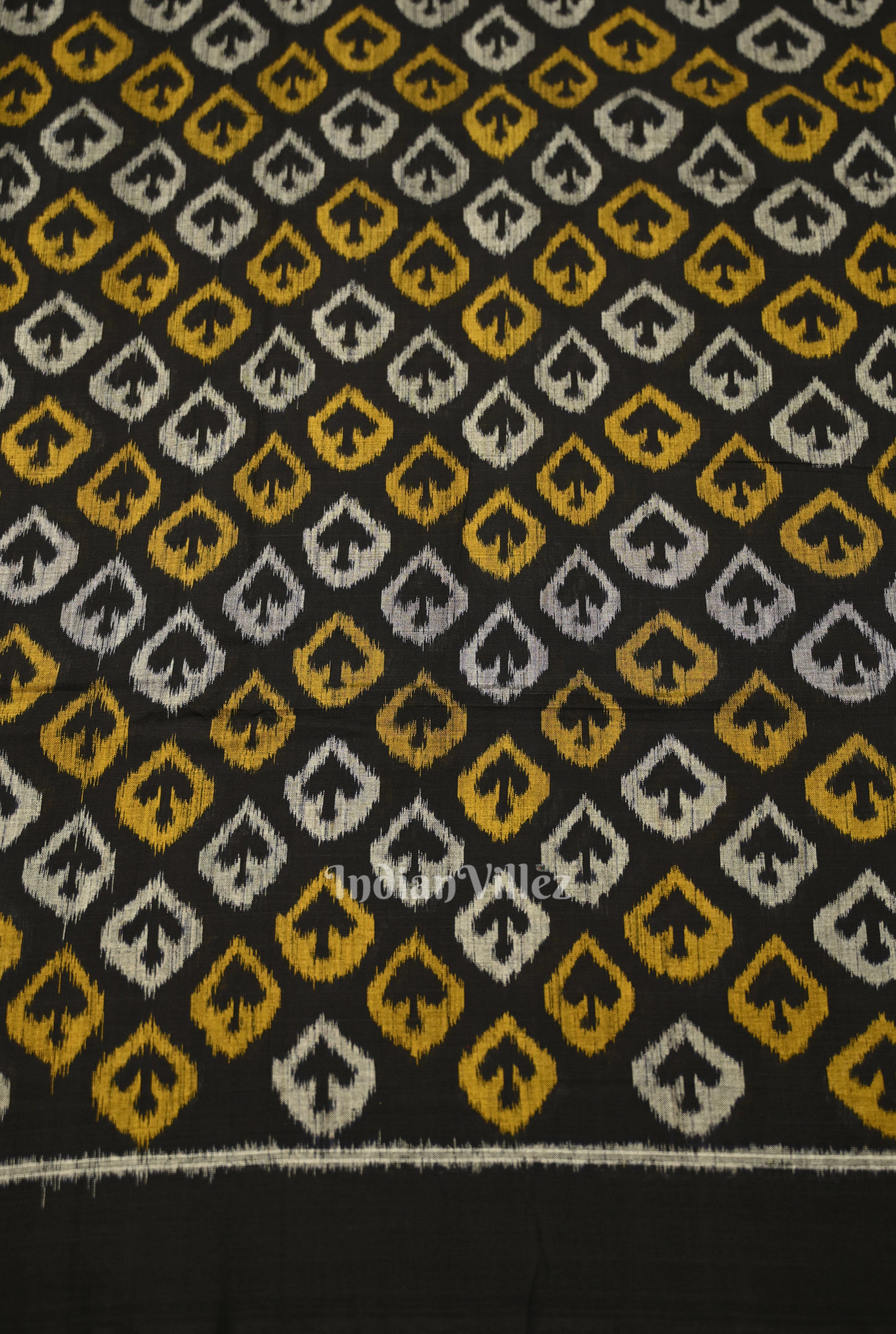 Black Golden Yellow Sambalpuri Odisha Ikat Cotton Fabric 