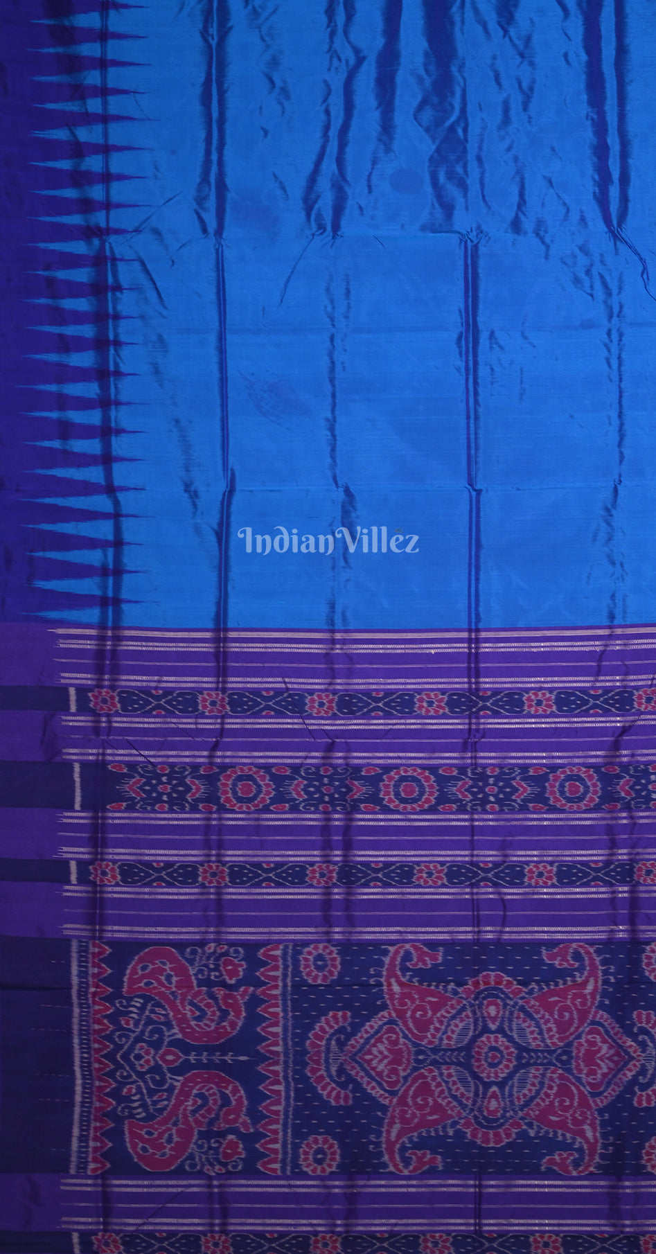 Blue Odisha Ikat Bomkai Sambalpuri Silk Saree with Floral Pallu