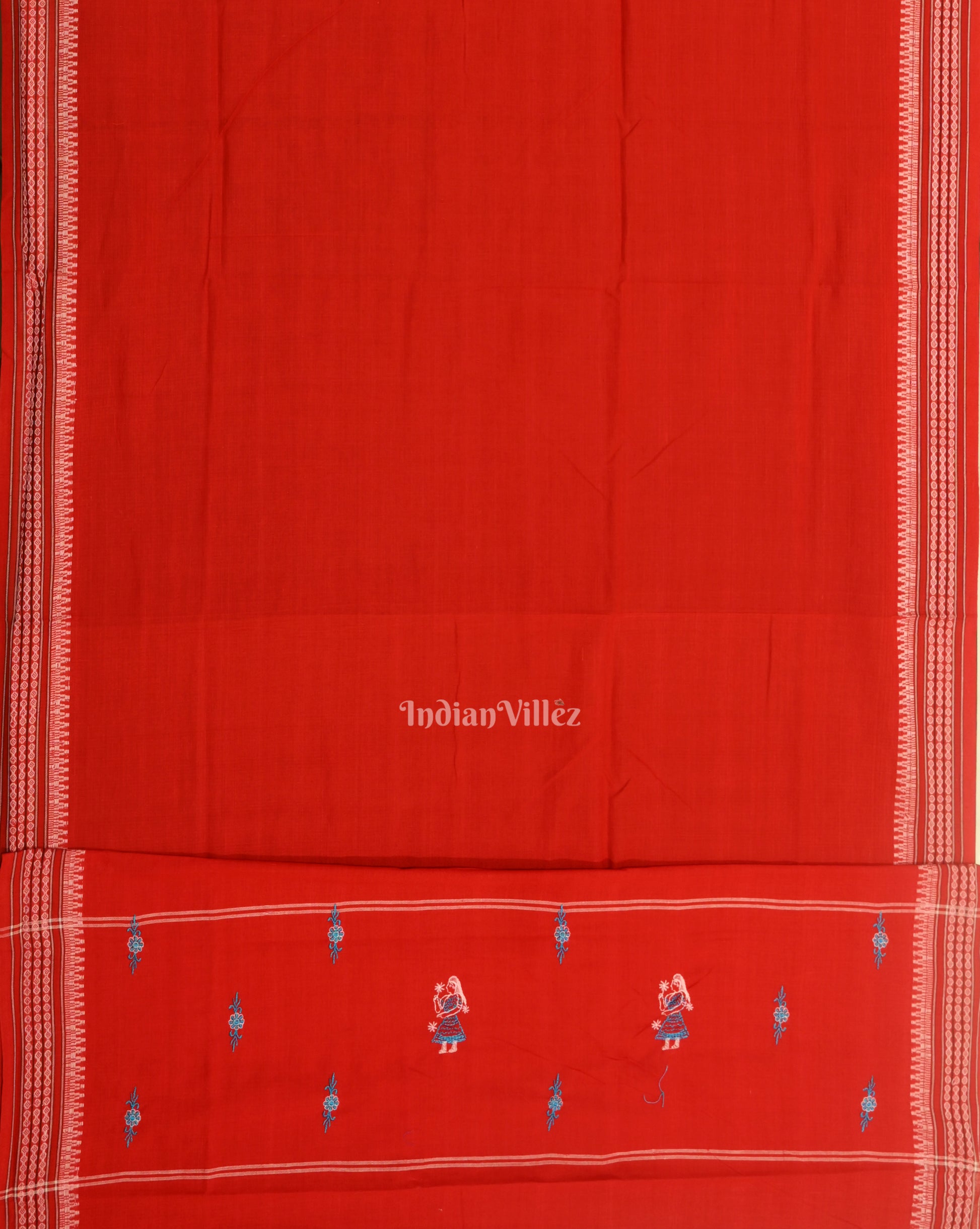 Royal Blue Red Doll Odisha Ikat Sambalpuri Cotton Dress set with Dupatta 