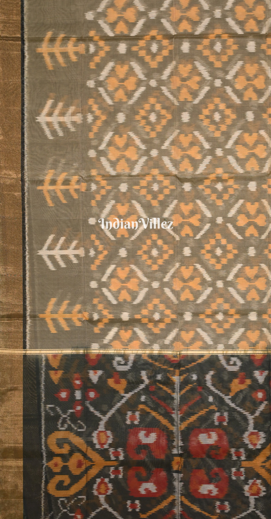 Grey Black Pochampally Ikat Silk Cotton (Sico) Saree 