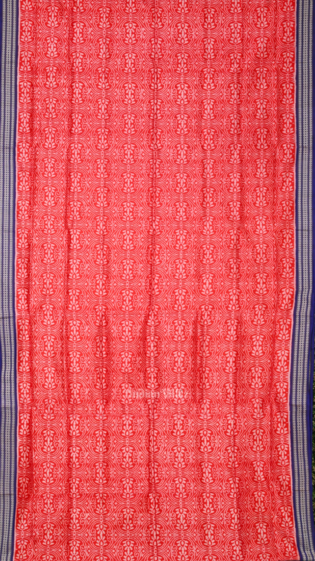  Red Blue Floral Motif Sambalpuri Silk Saree 