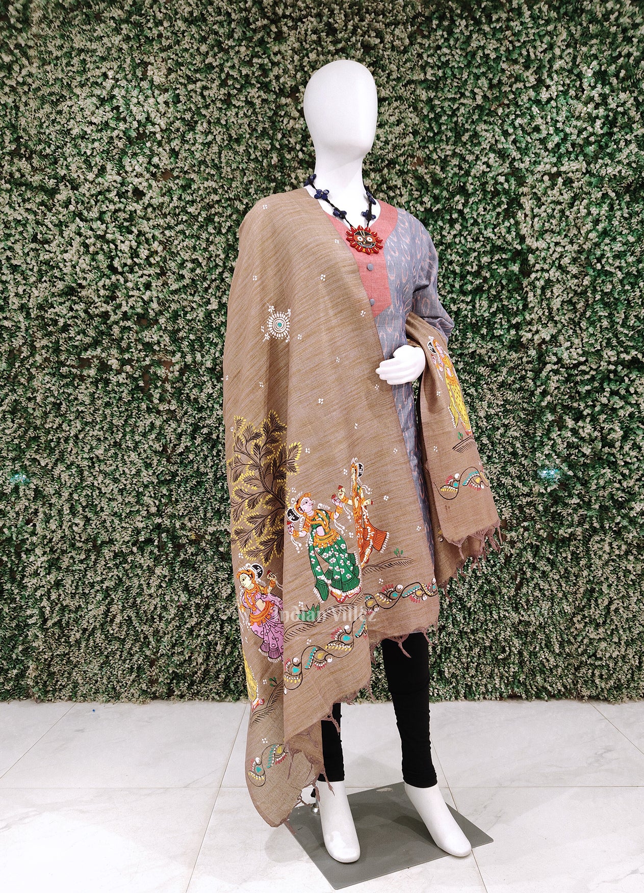 Lavender Golden Dual Tone Nartaki Tussar Pattachitra Dupatta