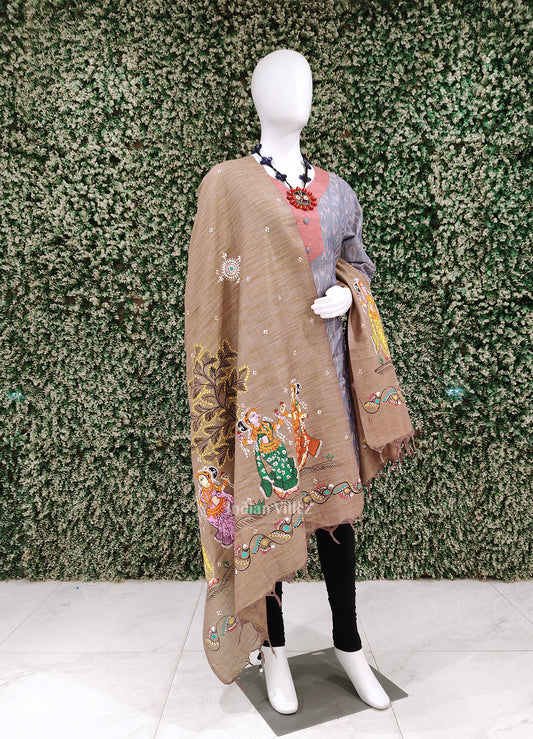 Lavender Golden Dual Tone Nartaki Tussar Pattachitra Dupatta