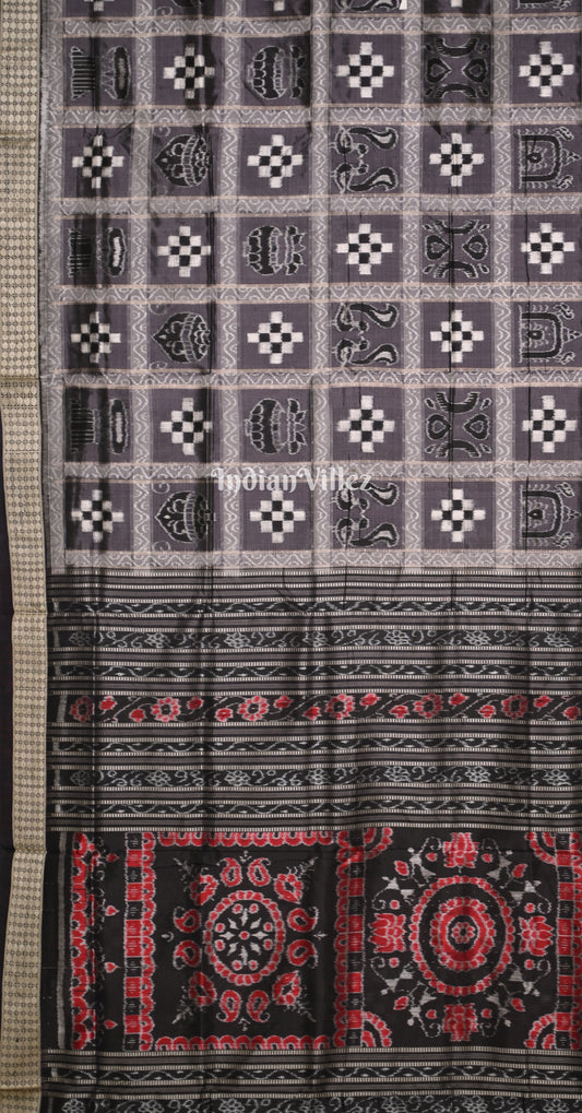 Grey Black Pasapali Odisha Ikat Sambalpuri Silk Saree