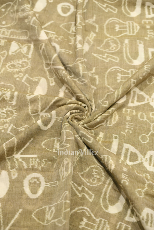 Light Beige Sceince Theme Sambalpuri Odisha Ikat Cotton Fabric 