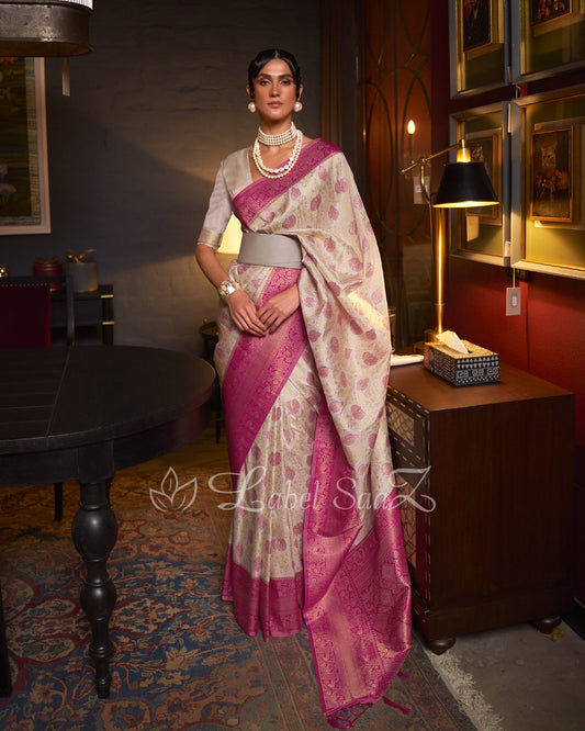 White Pure Chaap Handloom Weaving Silk Saree