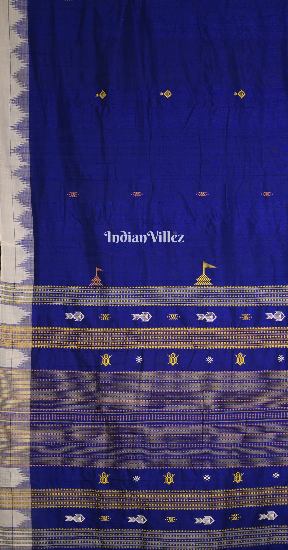 Royal Blue White Odisha Handloom Natural Dye Kotpad Tussar Saree 
