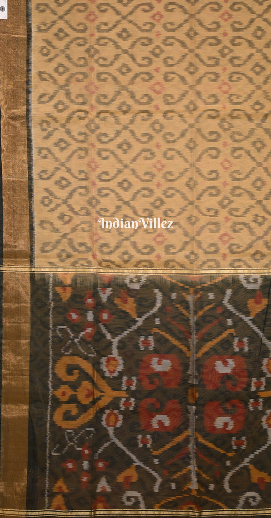 Beige Black Pochampally Ikat Silk Cotton (Sico) Saree